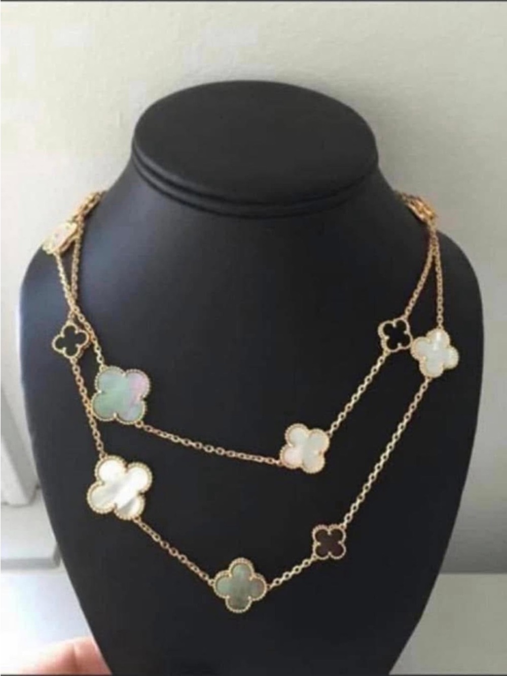 Gold-Tone Multi Clover Pendant Layered Necklace in Iridescent White